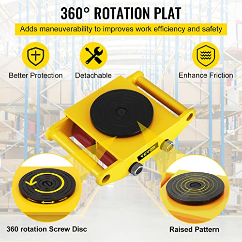 OrangeA 6T Industrial Mover 13200LBS Machinery Skate with Steel Rollers Cap 360 Degree Rotation