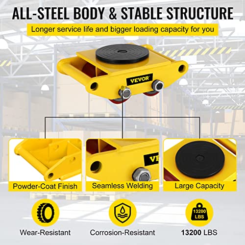 OrangeA 6T Industrial Mover 13200LBS Machinery Skate with Steel Rollers Cap 360 Degree Rotation