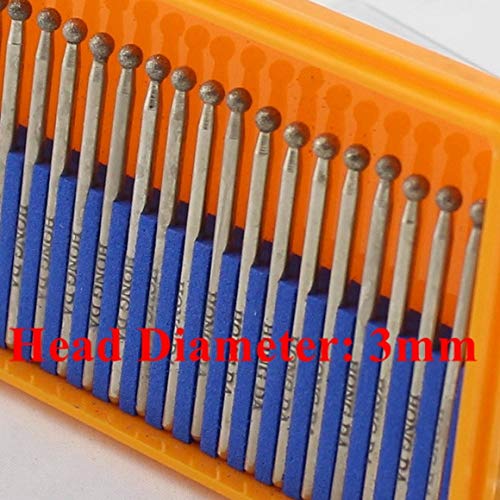 JINGLING Diamond Grinding Bits 3 mm Spherical Head with 1/8 Inch Shank Rotary Tools for Dremel Accessories Pack of 30Pcs