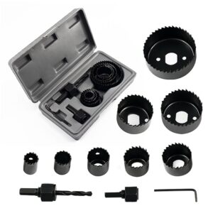 locisne hole saw set 11 pieces 3/4" - 2-1/2" hole saw kit with hex key and mandrels for wood, pvc board, plastic plate drilling
