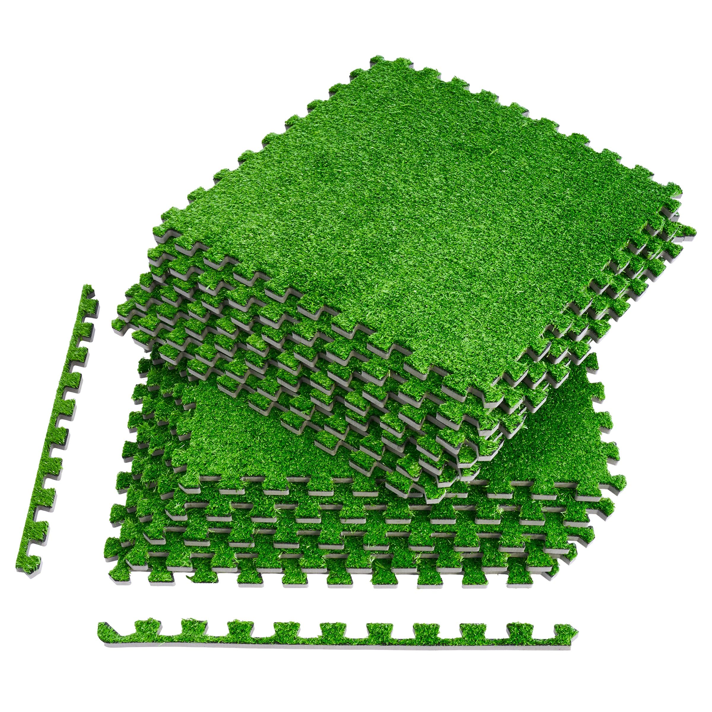 Sorbus Grass Foam Floor Tiles - 12 Interlocking Mats of 24"X24” Total of 48 Sq Ft for Kids Outdoor Toys, Playroom, Deck, Patio, Basement Home Gym - Artificial Carpet Grass Turf Indoor Outdoor Flooring