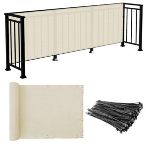 e&k sunrise 3' x 12' balcony privacy fence screen cover with zip ties outdoor screen fence uv protection for deck patio backyard apartment pool porch (beige)