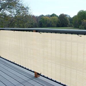 E&K Sunrise 3' x 12' Balcony Privacy Fence Screen Cover with Zip Ties Outdoor Screen Fence UV Protection for Deck Patio Backyard Apartment Pool Porch (Beige)