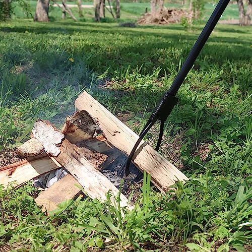 Redneck Convent Heavy-Duty Log Grabber Fire Tongs Poker Tool with Spring Handle and 3 Prong, 36in – Place Wood on Campfire Fireplace