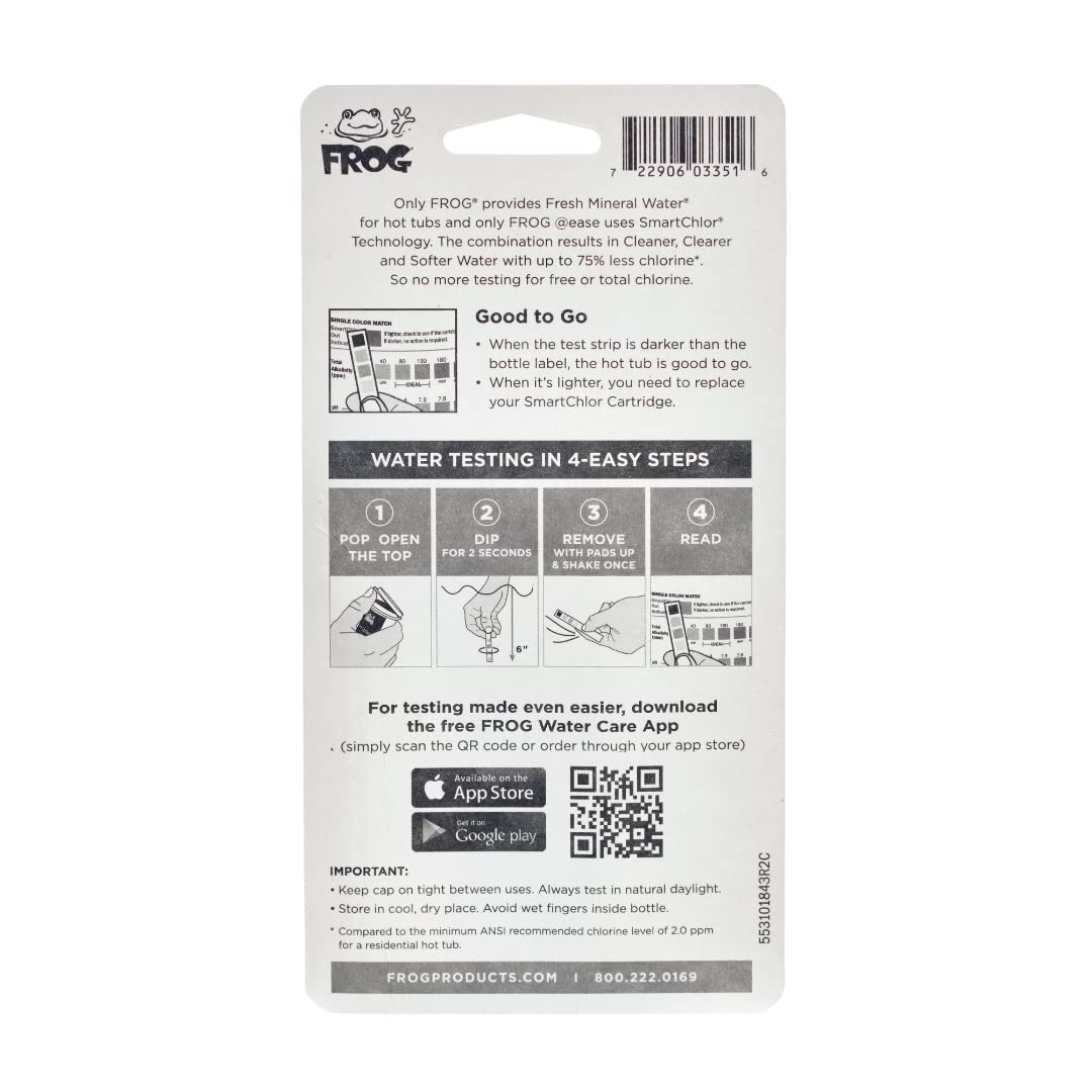 FROG @ease Test Strips for Hot Tubs for use only with FROG @ease In-Line and Floating Sanitizing Systems for Spas up to 600 gallons, Measures low levels of Chlorine, Quick and Easy Test Strips