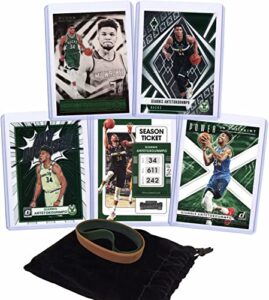 giannis antetokounmpo basketball cards assorted (5) gift bundle - milwaukee bucks trading cards