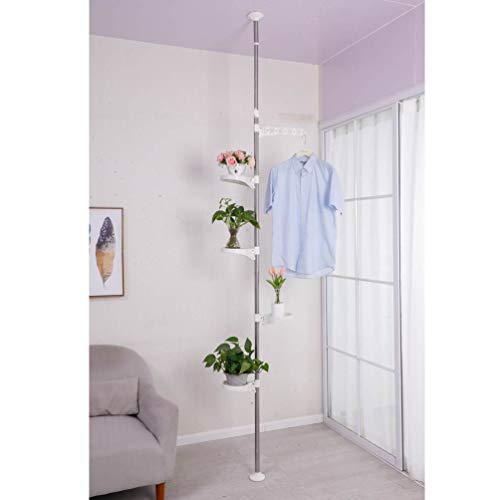 BAOYOUNI 7-Layer Indoor Plant Stands Spring Tension Pole Metal Flower Display Rack Space Saver Corner Floral Pot Hanger Shelf, Ivory