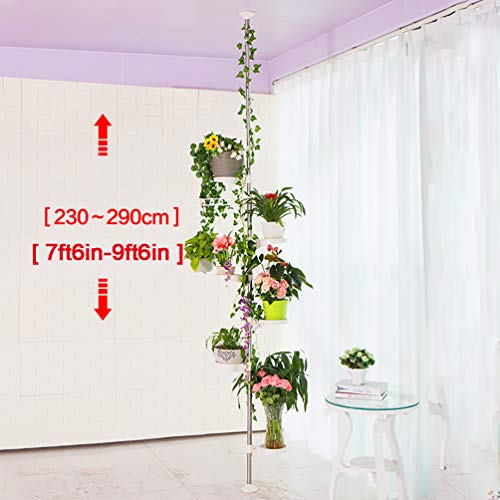 BAOYOUNI 7-Layer Indoor Plant Stands Spring Tension Pole Metal Flower Display Rack Space Saver Corner Floral Pot Hanger Shelf, Ivory