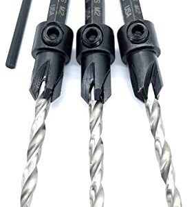 FTG USA Countersink Drill Bit Set 3 Pc #8 (11/64") Wood Countersink Drill Bit Pack Same Size Set Countersink HSS M2 Tapered Countersink Bit, with 1 Hex Wrench, Woodworking Countersink Drill Bits