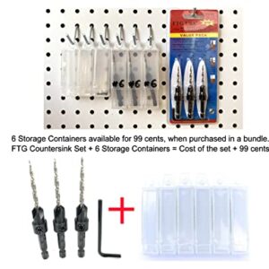 FTG USA Countersink Drill Bit Set 3 Pc #6 (9/64") Wood Countersink Drill Bit Pack Same Size Set Countersink HSS M2 Tapered Countersink Bit, with 1 Hex Wrench, Woodworking Countersink Drill Bits