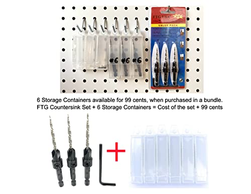 FTG USA Countersink Drill Bit Set 3 Pc #6 (9/64") Wood Countersink Drill Bit Pack Same Size Set Countersink HSS M2 Tapered Countersink Bit, with 1 Hex Wrench, Woodworking Countersink Drill Bits