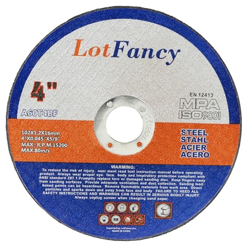 LotFancy Cut Off Wheels, 4 inch, Pack of 10, Angle Grinder Cutting Disc, Metal and Stainless Steel Cutting Wheels, Welding Accessories, Thin Kerf, Flat T1 Cut-Off Tool, 4 x 0.045 x 5/8”