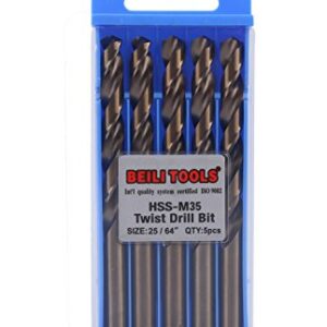 HSS M35 Cobalt Twist Drill Bits, Pack of 5 (10mm, 25/64")