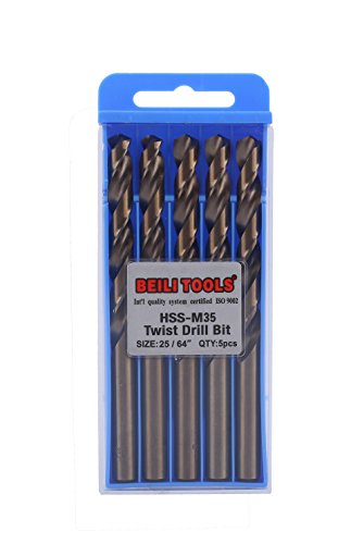 HSS M35 Cobalt Twist Drill Bits, Pack of 5 (10mm, 25/64")