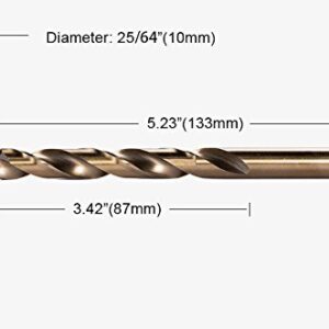 HSS M35 Cobalt Twist Drill Bits, Pack of 5 (10mm, 25/64")