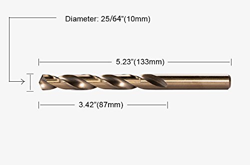 HSS M35 Cobalt Twist Drill Bits, Pack of 5 (10mm, 25/64")