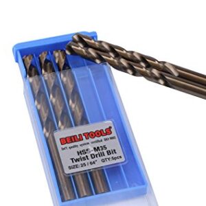 HSS M35 Cobalt Twist Drill Bits, Pack of 5 (10mm, 25/64")