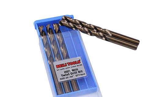 HSS M35 Cobalt Twist Drill Bits, Pack of 5 (10mm, 25/64")