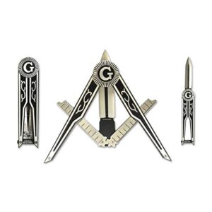square & compass masonic folding knife - [silver & black]