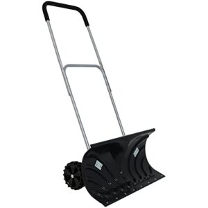 casl brands snow shovel with wheels for driveway - 6-inch polypropylene wheels and adjustable aluminum handle - 26-inch blade