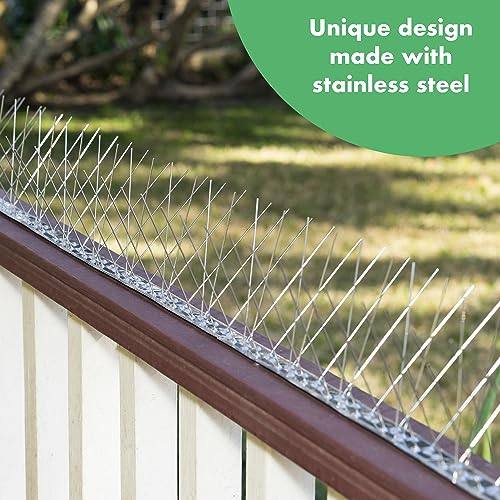 Bird Blinder Steel Bird Spikes for Pigeons and Other Small Birds - 4 inch Wide Pre-Assembled Bird Deterrent No Plastic - 10 Strips, 11 ft Coverage