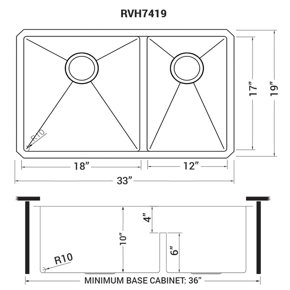 Ruvati 33-inch Low-Divide Undermount Tight Radius 60/40 Double Bowl 16 Gauge Stainless Steel Kitchen Sink - RVH7419