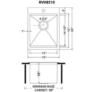 Ruvati 15 x 20 inch Workstation Drop-in Topmount Bar Prep RV Sink 16 Gauge Stainless Steel - RVH8210