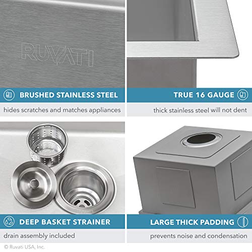 Ruvati 15 x 20 inch Workstation Drop-in Topmount Bar Prep RV Sink 16 Gauge Stainless Steel - RVH8210