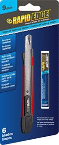 rapid edge all-purpose 9mm serrated snap-off utility knife with acetone-resistant handle (includes 5-pack of serrated snap-off razor blades)