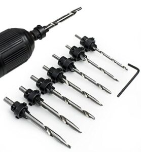 bastex 7 piece countersink drill bit set. great carpentry reamer, made for woodworking. screw hole cutter with adjustable depth