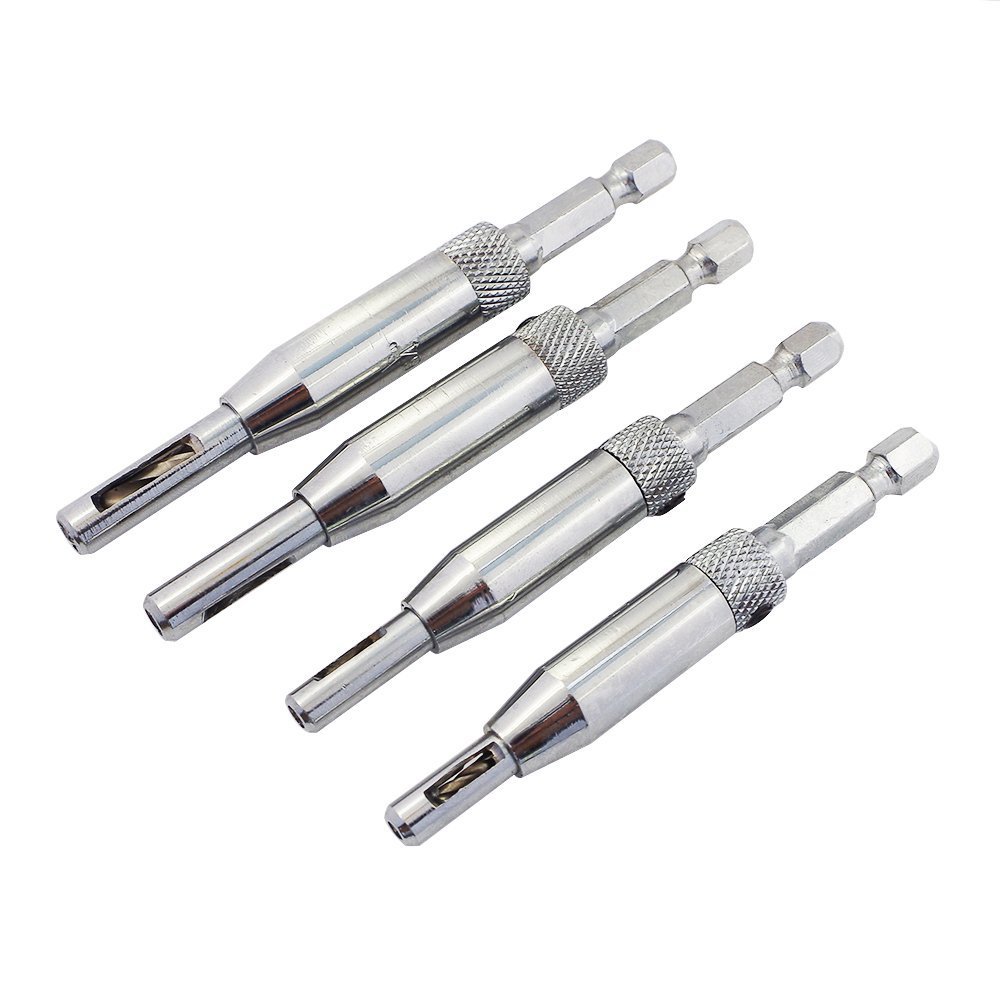 Bestgle 4Pcs Door Self-Centering Hinge Drill, Window Hole Opening Center Drill Bit Hole Puncher Woodworking Tools 5/64'' 7/64'' 9/64'' 11/64''