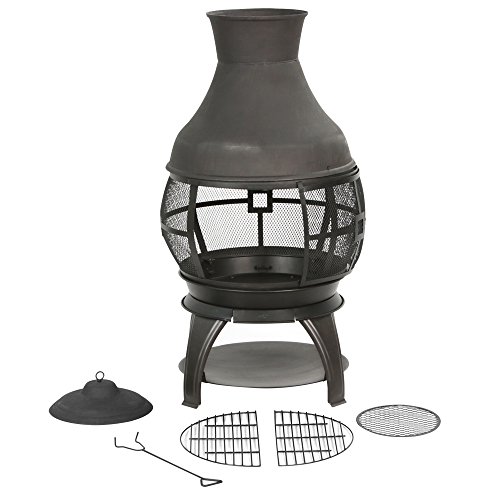 BALI OUTDOORS Chimenea Outdoor Fireplace Wooden Fire Pit, Brown-Black