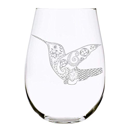 C & M Personal Gifts Hummingbird Stemless Wine Glass Gifts for Birthdays, Christmas, Anniversaries, Retirement, Mothers Day, Fathers Day, 17 Ounces, Laser Engraved, Crystal, Lead-free