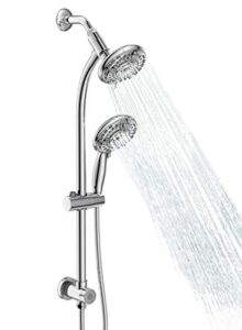 egretshower handheld showerhead & rain shower combo for easy reach, 27.5" drill-free stainless steel slide bar, 5”of 5-setting handheld shower and showerhead, with 5ft hose - polished chrome