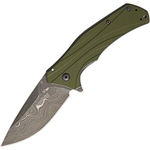 kershaw knockout a/o folding knife od green, 3.25 inches damascus - 1870oldam