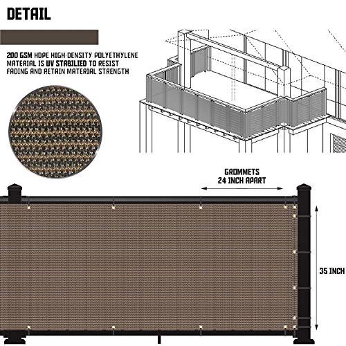 TANG 3' x 50' Brown Residential Commercial Privacy Deck Fence Privacy Screen 200 GSM Weather Resistant Outdoor Protection Fencing Net for Balcony Verandah Porch Patio Pool Backyard Rails