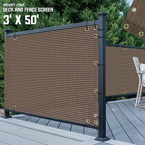 TANG 3' x 50' Brown Residential Commercial Privacy Deck Fence Privacy Screen 200 GSM Weather Resistant Outdoor Protection Fencing Net for Balcony Verandah Porch Patio Pool Backyard Rails