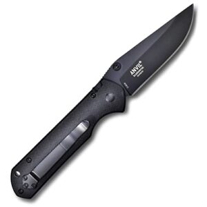 anvil bladesmiths ® - silvertip - pocket knife, g-10 black handle, straight edge, black oxide blade