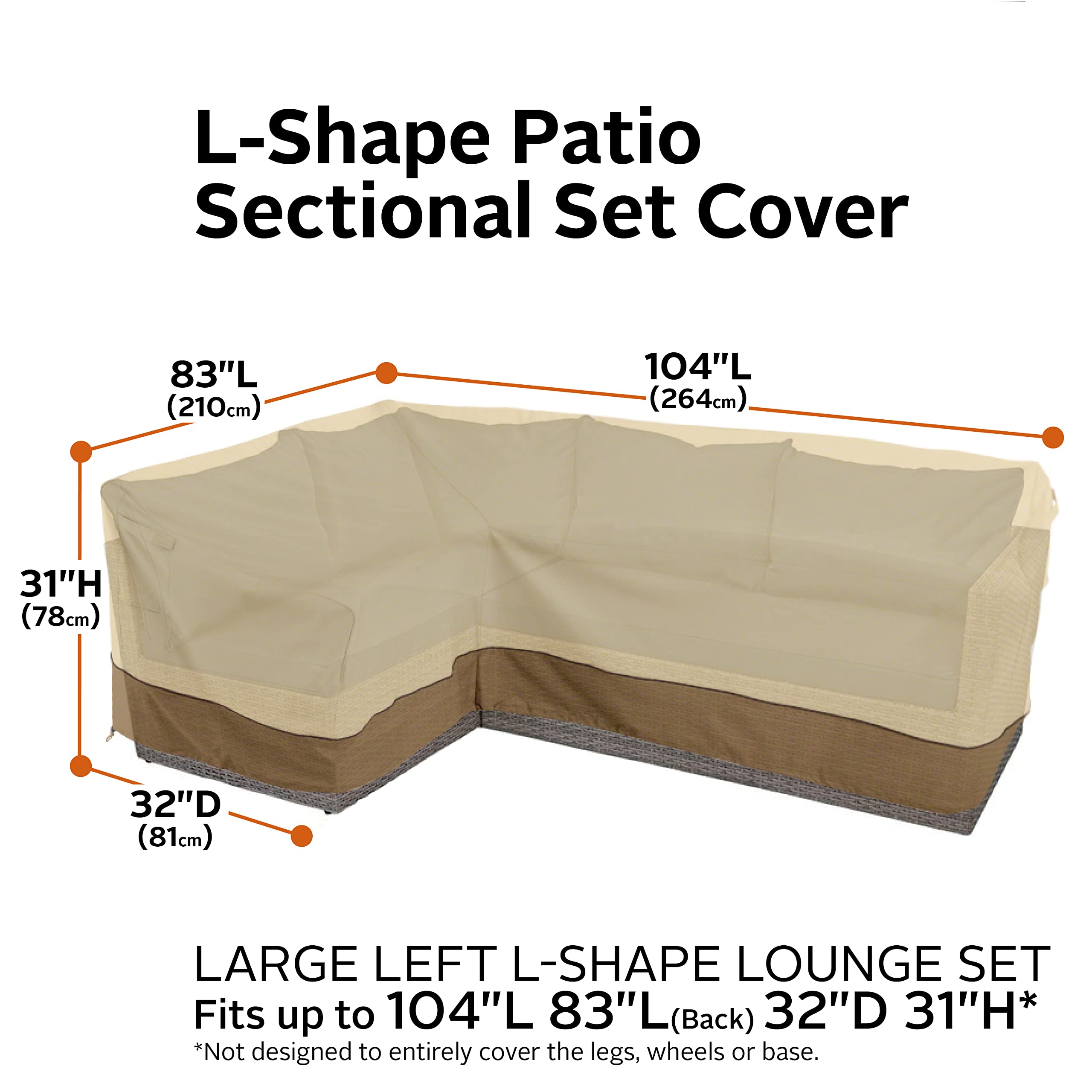 Classic Accessories 55-881-011501-RT Facing, Large Veranda Patio L-Shaped Sectional Sofa Cover, Left, Pebble, Patio Furniture Covers
