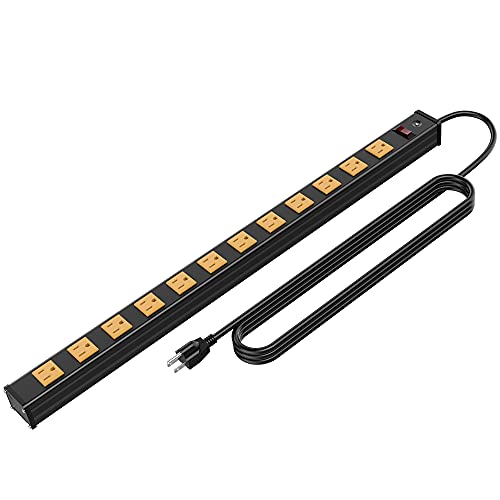 12 Outlets Heavy Duty Metal Socket Power Strip,Oviitech 6-Foot Long Extension Cord with Circuit Breaker. Mounting Brackets Included,Workshop/Industrial use, ETL Certified，Yellow