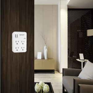 Multi-Functional Wall Mount Outlet,Surge Protector,OviiTech 4-Outlet With USB 2.1A Charging Ports Socket Outlets Adapter,1875 W,450 Joules,White,ETL Listed,2 Pack