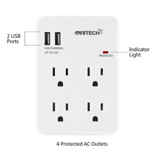 Multi-Functional Wall Mount Outlet,Surge Protector,OviiTech 4-Outlet With USB 2.1A Charging Ports Socket Outlets Adapter,1875 W,450 Joules,White,ETL Listed,2 Pack