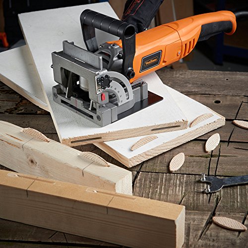 VonHaus 8.5 Amp Wood Biscuit Plate Joiner with 4" Tungsten Carbide Tipped Blade, Adjustable Angle and Dust Bag - Suitable For All Wood Types