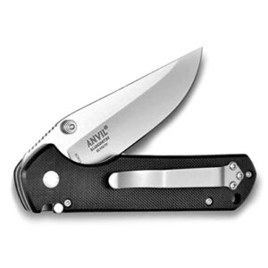 anvil bladesmiths ® - silvertip - pocket knife, g-10 black handle, straight edge, satin blade