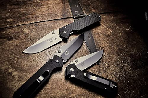 ANVIL BLADESMITHS ® - SILVERTIP - Pocket Knife, G-10 Black Handle, Straight Edge, Satin Blade