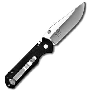 ANVIL BLADESMITHS ® - SILVERTIP - Pocket Knife, G-10 Black Handle, Straight Edge, Satin Blade