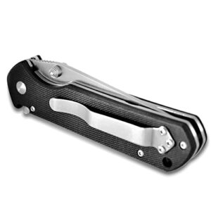 ANVIL BLADESMITHS ® - SILVERTIP - Pocket Knife, G-10 Black Handle, Straight Edge, Satin Blade