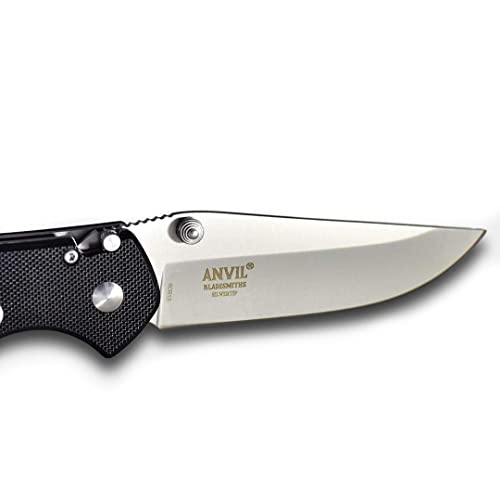 ANVIL BLADESMITHS ® - SILVERTIP - Pocket Knife, G-10 Black Handle, Straight Edge, Satin Blade