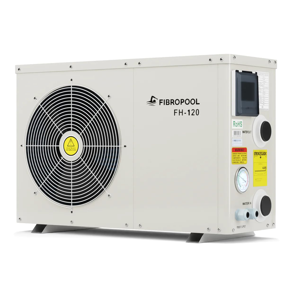 FibroPool Swimming Pool Heat Pump - FH120 20,000 BTU - for Above and In Ground Pools and Spas - High Efficiency, All Electric Heater - No Natural Gas or Propane Needed