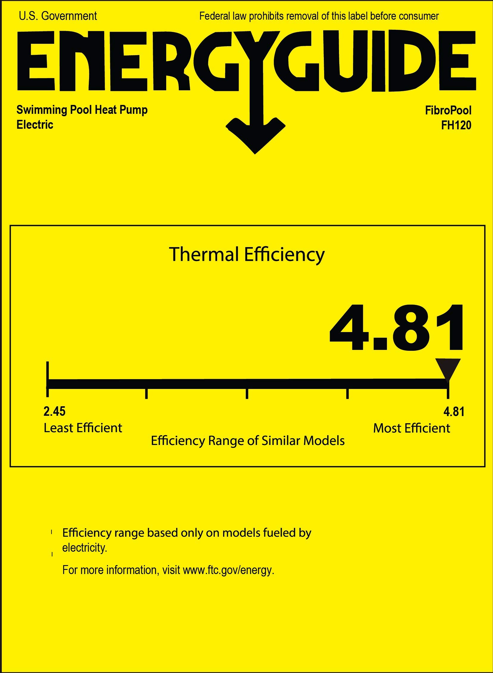 FibroPool Swimming Pool Heat Pump - FH120 20,000 BTU - for Above and In Ground Pools and Spas - High Efficiency, All Electric Heater - No Natural Gas or Propane Needed